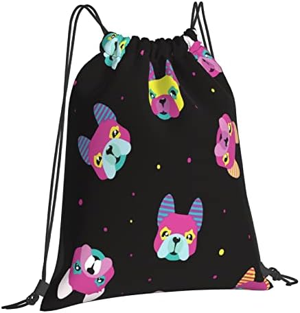 İpli sırt çantası Fransız Bulldog renkli yüz dize çanta Sackpack spor salonu alışveriş spor Yoga için