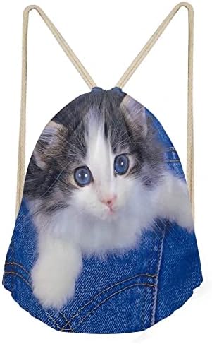Kedi baskı sevimli hayvan ipli çanta hafif omuz çantaları spor çuval sırt çantası kadın erkek için