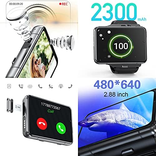 HQPCAHL akıllı saat, 4G GPS Android Smartwatch, 2.88 Dokunmatik Ekran spor saat ile 2300 mAh Pil ve Çift Kameralar, IP67 Su Geçirmez