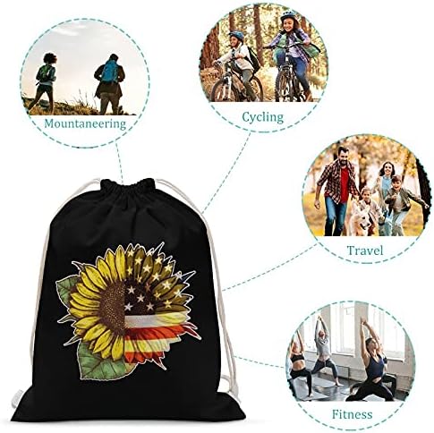 Ayçiçeği Amerikan Bayrağı Tuval ipli sırt çantası omuzdan askili çanta Rahat Sırt Çantası Spor Yoga Seyahat Plaj Okul 30x40 cm