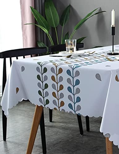 PVC Masa Örtüsü Leke Dayanıklı Su Geçirmez Kırışıklık Dayanıklı Yıkanabilir Masa Örtüsü Yemek Odası için Açık Doğa Desen (Yaprak,