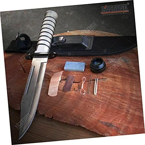 13 Survival Sabit Bıçak av bıçağı W / Survival Sabit Bıçak Kiti, Pusula, Balıkçılık, Bileme Taşı, Kılıf tarafından Survival Çelik