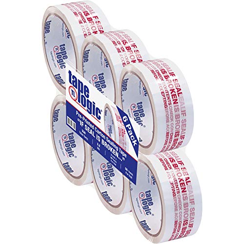 Poly Bag Guy Tape Logic Önceden Basılmış Karton Sızdırmazlık Bandı, Mühür Kırılırsa., 2,2 Mil, 2 x 55 yds, Kırmızı / Beyaz, 6