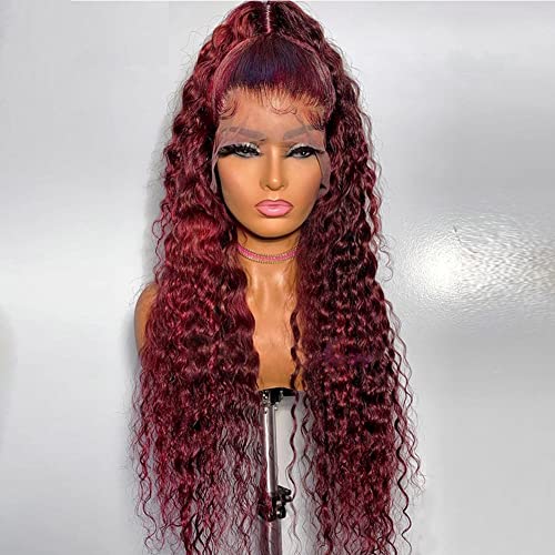 Bordo Kıvırcık insan saçı Dantel ön peruk Siyah Kadınlar ıçin 13X4 HD Dantel ön peruk insan saçı 150 % Yoğunluk Brezilyalı Bakire