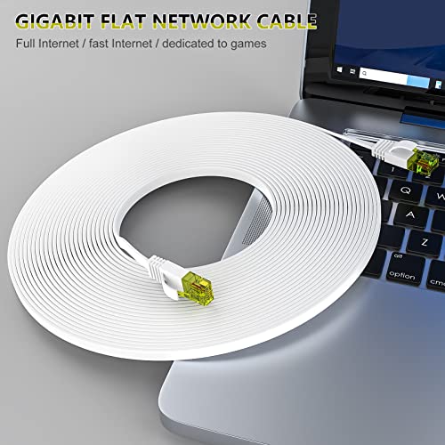 100ft Ethernet Kablosu Uzun Korumalı-Cat 6 Yüksek Hızlı LAN Ağı, Beyaz + Ücretsiz Kablo Klipsleri ve Kayışları RJ45 Konektörleri,