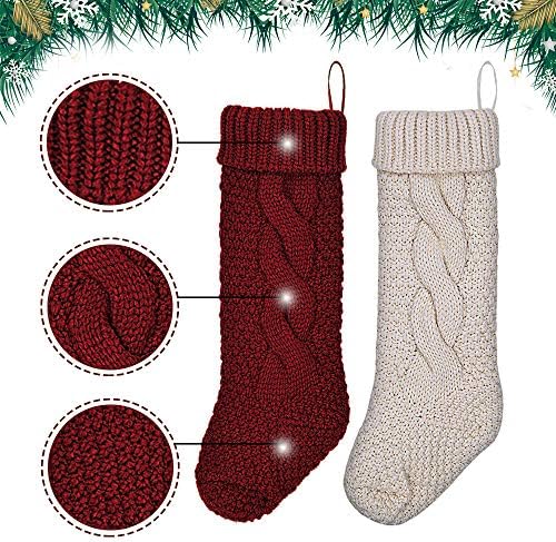 techcity 18 Büyük Boy Kablo Örgü Noel Çorap, benzersiz Bordo Noel Stocking Süslemeleri için Aile Tatil Sezon Dekor 2 Paketi