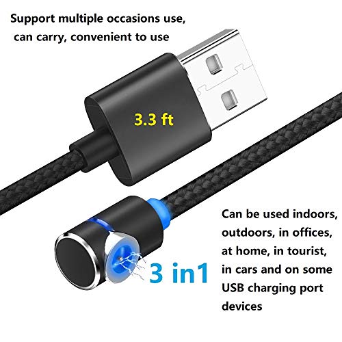 Manyetik Şarj Kablosu, Telefon Mikro USB Tip C Şarj Kablosu 3'ü 1 Arada Kablo 3.3 ft Akıllı Telefonlar için Uyumlu (1L Altın)