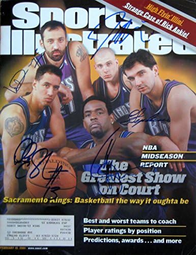 Sacramento Kings Webber, Divac, Williams İmzalı Sports Illustrated dergisi 2/19/01