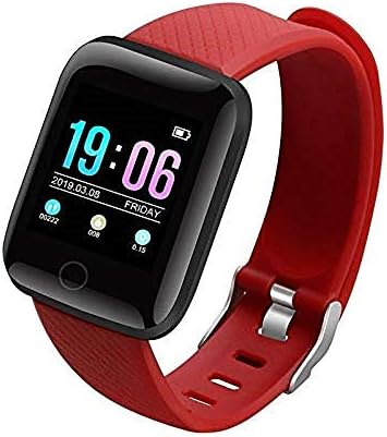 hhscute Akıllı Saat,Android/iOS Telefonlar için Akıllı Saat Sağlık Fitness Push Mesajı Güç Rezervi (Kırmızı)