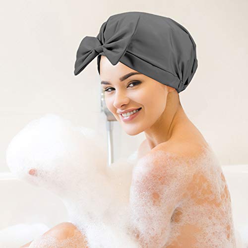 Balina duş bonesi s Gri Ilmek banyo saç bonesi s Kullanımlık Su Geçirmez Türban duş şapkası Ayarlanabilir banyo şapkası Kadınlar