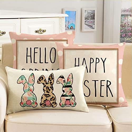 AVOİN colorlife Paskalya 3 Tavşanlar Atmak Yastık Kapak, 12x20 İnç Canlı Bunny Desenler Bahar Tatil Parti Yastık Kılıfı Dekorasyon