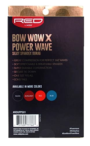 Öpücük Kırmızı Durag Bow Wow Güç Dalga Ipeksi Spandex Siyah (2 Paketi)