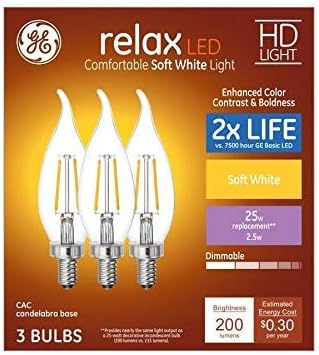 GE Relax 3'lü Paket 25 W Eşdeğer Kısılabilir Yumuşak Beyaz Ca11 LED Işık Fikstür Ampulü
