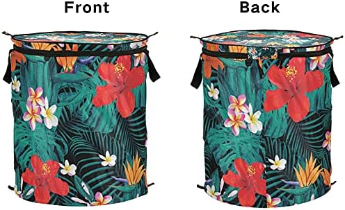 Tropikal Çiçek Renkli Pop Up Çamaşır Sepeti Kapaklı Katlanabilir Çamaşır Sepeti Saplı Katlanabilir Depolama Sepeti Kirli Giysiler