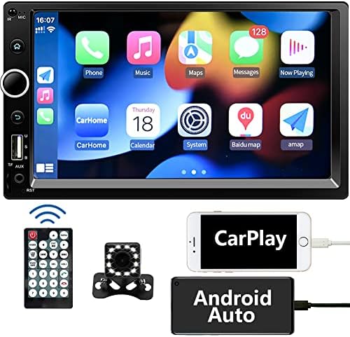 Araba Stereo Çift Din 7-inç Araba Radyo Ses Alıcısı Uyumlu Carplay Android Oto, dokunmatik Multimedya Oynatıcı Destek Ses Kontrolü,