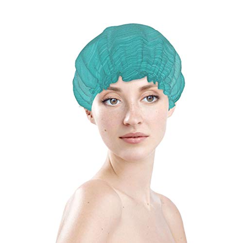 Teal Aqua Banyo Duş Başlığı, Kadınlar için Duş Başlıkları, Tüm Saç Uzunluğu için Çift Su Geçirmez Katmanlar Banyo Duş Şapkası