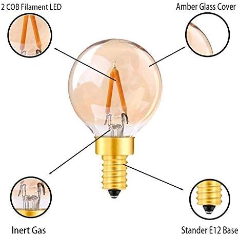 Lxcom Aydınlatma 1 W G40 Edison LED Filament küre ampuller Dim (5 Paket) - E12 Bankası Vintage gece ışık Ultra sıcak beyaz 2200