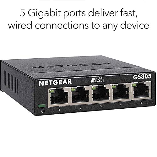 NETGEAR GS305 5-Port Gigabit Ethernet Ağ Anahtarı, Hub, Internet Splitter, Masaüstü, Sağlam Metal, Fansız, Tak ve Çalıştır