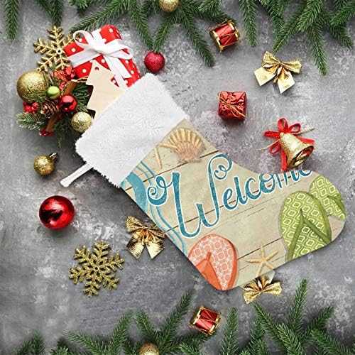 YUEND Klasik Kişiselleştirilmiş Renkli Flip Flop Karşılama Yaz Beyaz Peluş Trim Noel Stocking Kitleri ile Büyük Aile Tatil Noel