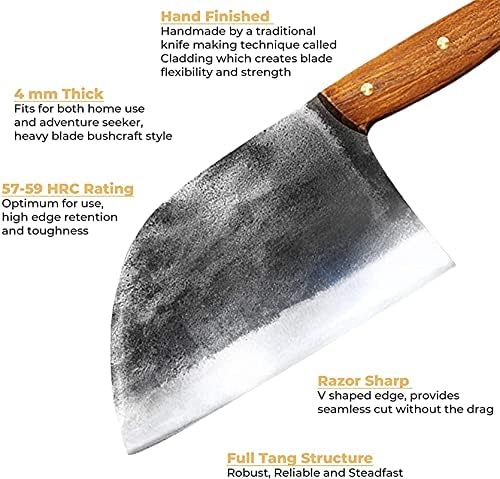 Et Cleaver, çin Mutfak Bıçağı Şef Bıçağı Şefler Bıçak kasap Bıçağı Et Cleaver Seti w/Kılıf ve Kesme Tahtası El Yapımı Rustik
