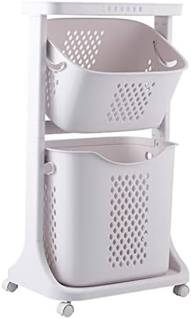 Beyaz Köşe Çamaşır Depolama Sepeti, Tekerlekler ve Üst Platformlu Japon Tarzı Plastik İnce Çamaşır Sepeti, Mutfak Banyo Depolama