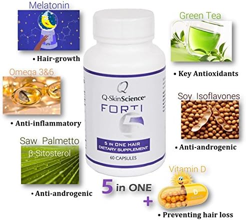 Quintessence Forti5 Saç Büyüme Besin Takviyesi ve 5 Artı 1 Anahtar Madde içeren Vitaminler, 1 Aylık Tedarik - 60 Kapak.