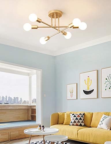 Michideco Modern Tavan Lambası, Yatak Odası, Yemek Odası, Mutfak veya Ofis için 6 ışıklı Sputnik Avize, Altın