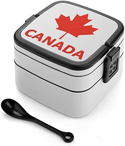 Kanada Bayrağı Akçaağaç Baskı All İn One Çift Katmanlı Bento Kutusu Yetişkinler için / Çocuk Öğle Yemeği Kutusu Kiti Yemek Hazırlık