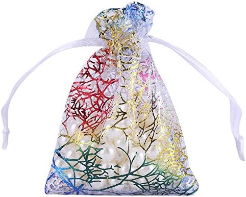 Yuehuam 50 Adet Premium Coralline Organze Düğün Favor Dekorasyon Hediye Şeker Mevcut Çanta (9 * 12 cm)