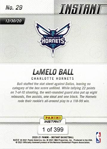 2020-21 Panini Anında Basketbol 29 LaMelo Topu Çaylak Kartı Hornets-Sadece 399 yapıldı!