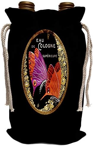 3dRose BLN Vintage Parfüm ve Tuvalet Etiketleri ve Posterleri - Siyah Zemin Üzerine Altın Çerçeveli Kelebekler içeren Eau De