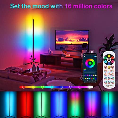 Köşe Zemin Lambası, Bluetooth App ve Uzaktan Kumanda ile RGB Renk Değiştirme Mood Zemin ışıkları,Oturma Odası,Yatak Odası, Modern