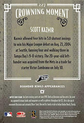 2005 Donruss Diamond Kings Challenge Beyzbol 227 Scott Kazmir Tampa Bay Şeytan Işınları Resmi MLB Ticaret Kartı Playoff