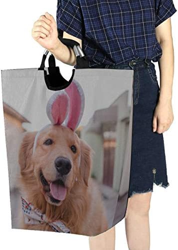 ZQYON Colapsable Çamaşır Sepetleri,Golden Retriever Köpek Tavşan Su Geçirmez Taşınabilir Saklama Çantası Taşıma ile Alüminyum