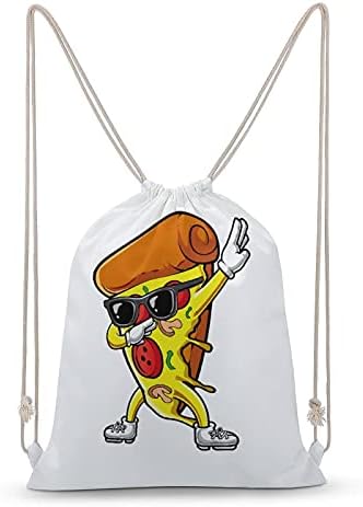 Komik Dabbing Pizza Tuval ipli sırt çantası Basit Tarzı omuzdan askili çanta Tote Sırt Çantası Spor Salonu Plaj Spor İçin