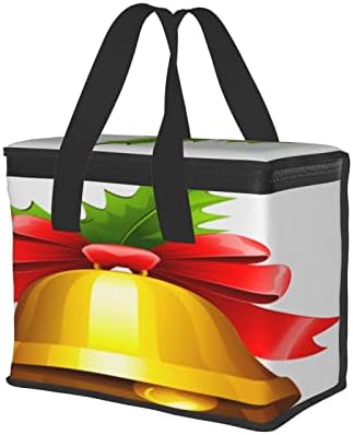 Noel Bells Piknik Çantası, Yalıtımlı Yeniden Kullanılabilir Bakkal Çantası, Sağlam Fermuarlı Soğutucu Çanta, Öğle Yemeği Çantaları