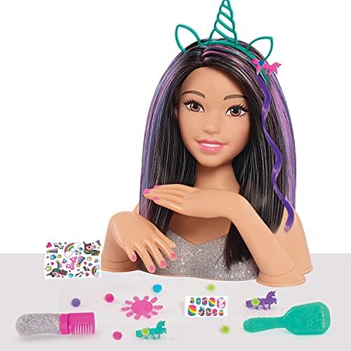 Barbie Deluxe 20 Parçalı Glitter and Go Styling Head-Siyah Saç, 5 Yaş ve Üstü