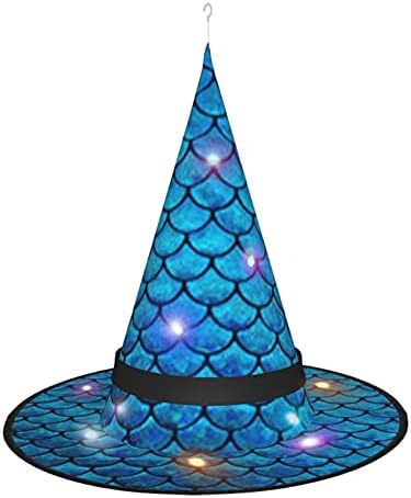 Waygktya Cadılar Bayramı Süslemeleri cadı şapkası ışıkları Mavi balık pulu Baskılı parti şapkaları Cadılar Bayramı Cosplay Iyilik