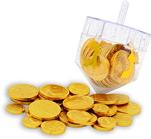 Hanuka Çikolatalı Gelt Paraları, 40 Belçika Çikolatalı Yarım Dolar Paraları, Chanukah Gelt, Kosher (4'lü Paket)ile Doldurulmuş