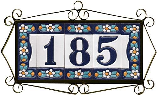 Seramik Ev Karosu Sayılar ve Harfler, Mavi Çiçek Tasarım, Çerçeve Karo Boyutu: 7.5 cm x 22.5 cm (6 Karo Çerçeve)