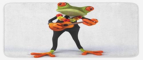 Lunarable Ukulele Mutfak Mat, Sümüksü Komik Müzisyen Kurbağa ile Çiçek Aksesuar Şarkı ve Çalma Enstrüman, Peluş Dekoratif Mutfak
