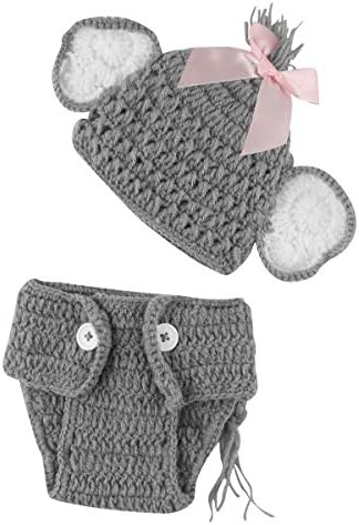 puseky Bebek Erkek Bebek Kız Örgü Tığ Fil Şapka + Külot Kıyafetler Set için Fotoğraf Prop