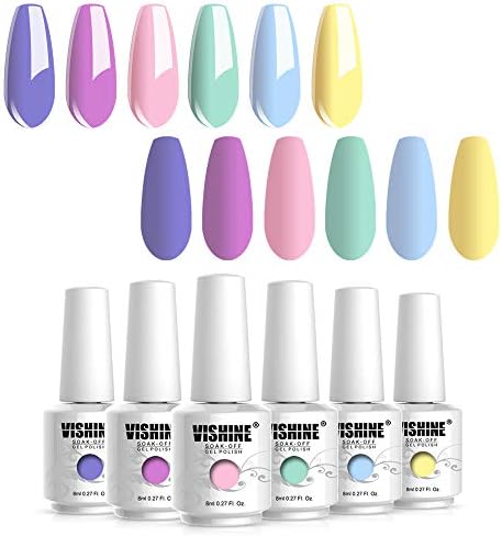 Vishine Jel Oje Seti-Macaron Serisi 6 Renkler, Popüler Lila Pembe Mavi Sarı Taze Parlak Renkler Trendy UV LED Kapalı Islatın