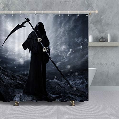 VANCAR Ölü Grim Reaper Banyo Duş Perdesi Cadılar Bayramı Dekorasyon Gotik Dekor Korkunç Kafatası Hayalet Reaper Tırpan Cadılar