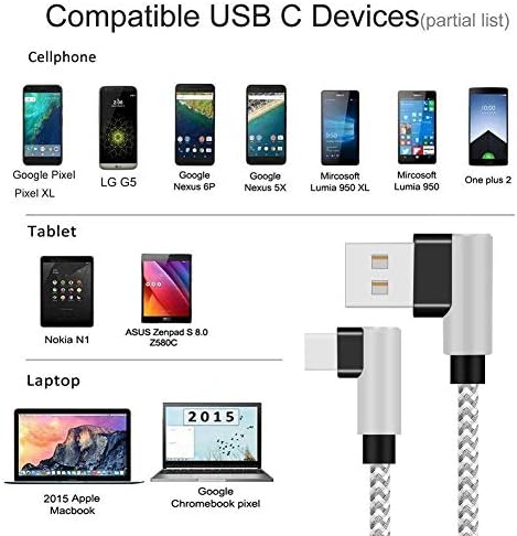 Dik Açı USB C Kablosu, Tip C 90 Derece Kablo, Örgülü USB Tip C Uzun Kordon Hızlı Şarj senkronizasyon kablosu için Galaxy S10