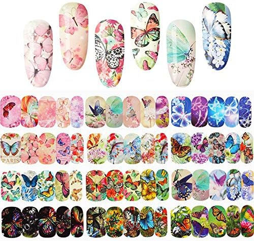 Kelebek Nail Art Etiketler 12 Adet Su Transferi Tırnak Çıkartmaları Çiçekler Kelebek Tasarımlar Çivi Kaynağı Filigran DIY Renkli