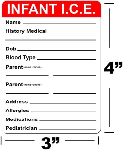 Bebek ICE (Acil Durumlarda) Kart Koltuk Etiketi Güvenlik Bilgileri 3 x 4 İnç Çocuk Acil Durum Tanımlama İletişim Araba Koltuğu