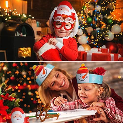 36 Parça Noel Partisi Kağıt Şapka ve Kağıt Gözlük Çocuklar Yetişkinler için Noel Ayarlanabilir Kağıt Bantlar Noel Gözlük Taç