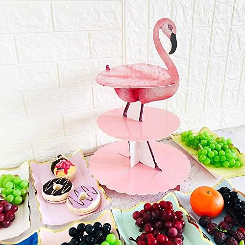 17 İnç Flamingo Cupcake Standı, Pembe Flamingo Kek Tutucu Parti Centerpiece, 3-Katmanlı Fincan Kek Standı Doğum Günü Parti Malzemeleri