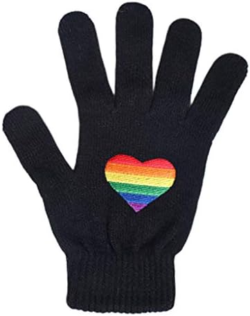 HELYZQ Unisex Kış Örme Tam Parmak Eldiven Gay Pride Gökkuşağı Çizgili Kalp Eldivenler